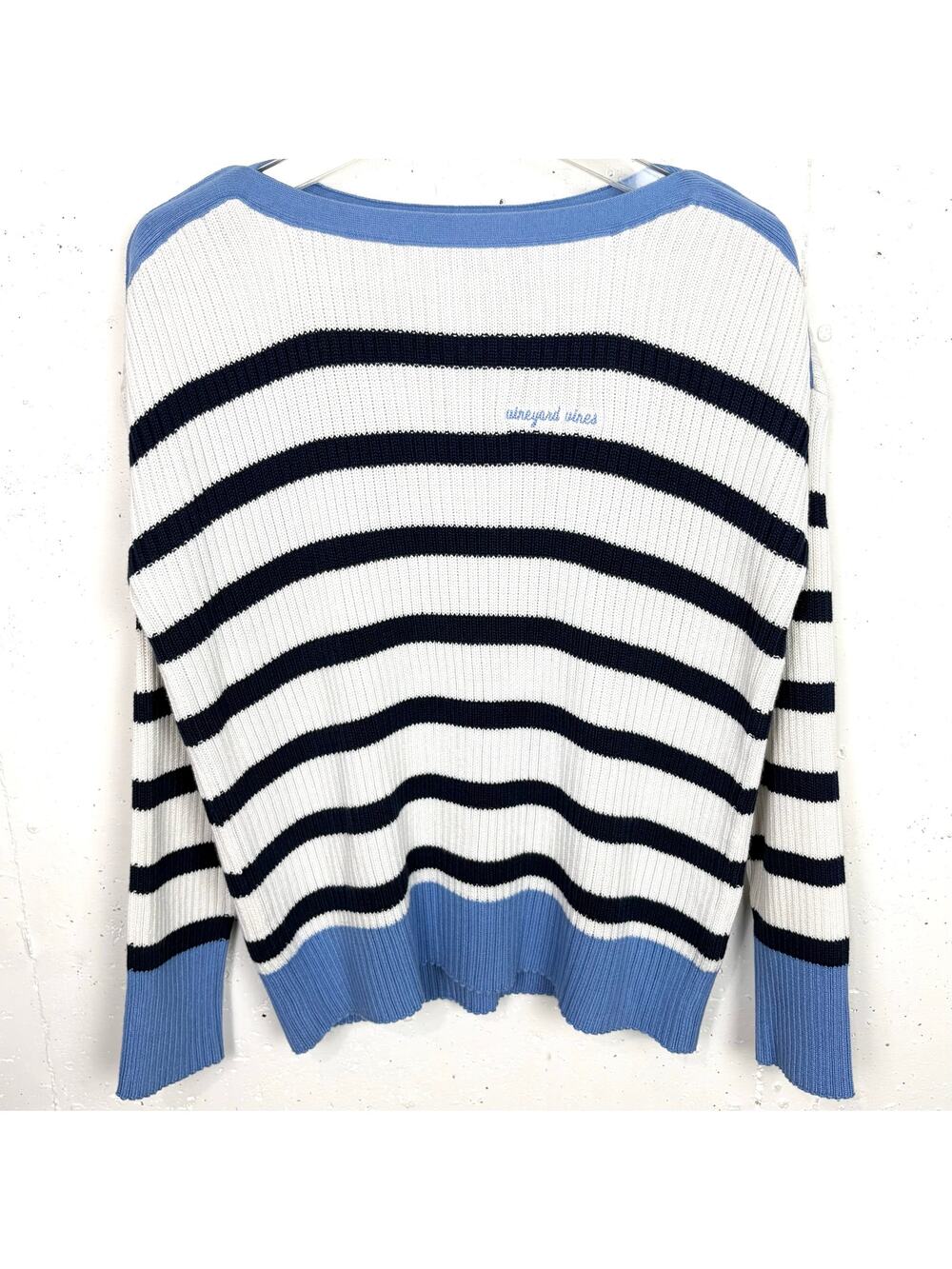 Vineyard Vines Boatneck Logo Striped Sweater Cotton Blend Blue White Size Small